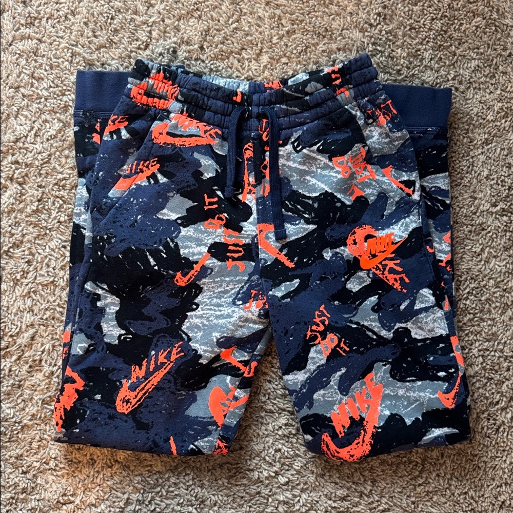 Nike Kids' Navy and Orange Camo Joggers size XL
